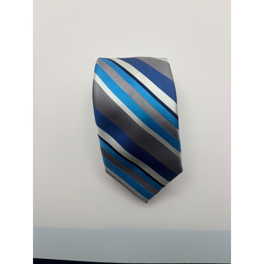 Apt 9 Mens Necktie Blue Grey White Striped Polyester Handmade Business Tie